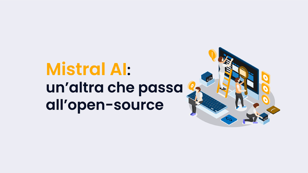 persone analizzano e raccolgono codici Mistral AI open source