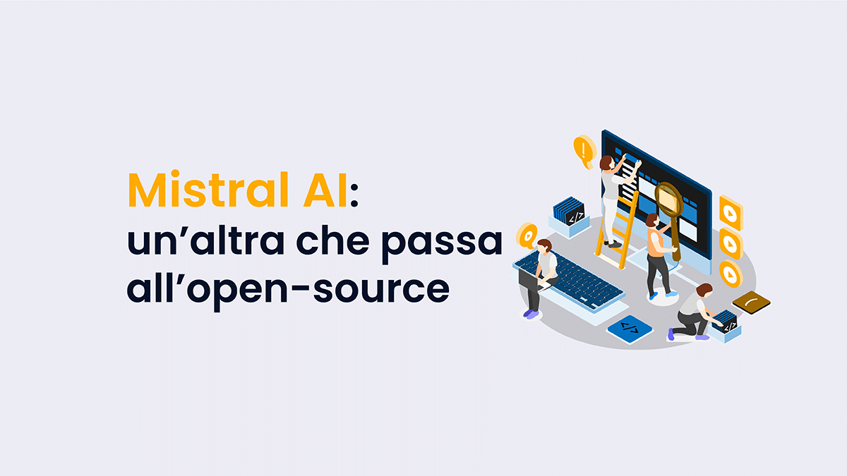 persone analizzano e raccolgono codici Mistral AI open source